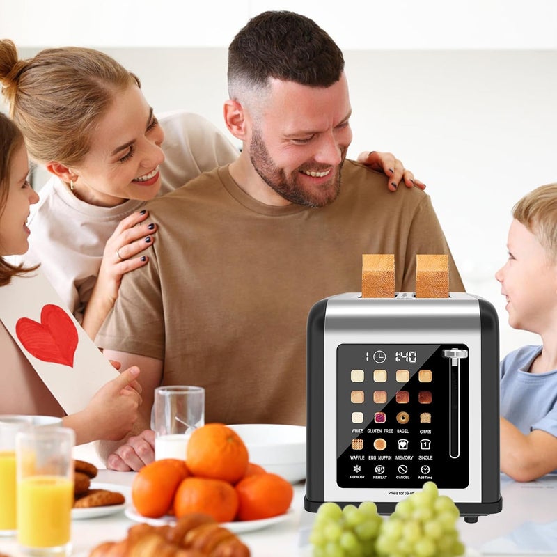 Clixane 2 Slice Toaster Touch Screen, Stainless Steel Toasters Digital Timer 2 Slot Toasters, 8 Shade Settings 6 Bread Types for Bagel, Cancel, Defrost (Black) - Image 2